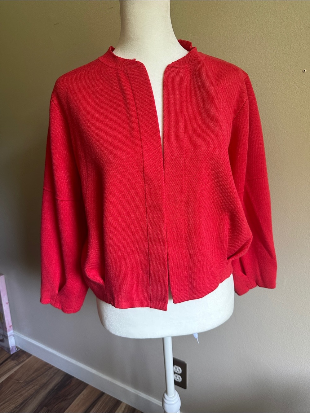 Tahari Bright Red Open Front Lightweight Cardigan